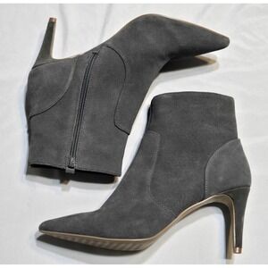 Violet & Red Quintin Womens Grey Suede Leather Zip Ankle Boots 3" Heels 8.5M